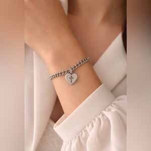 ✨ 925 Silver Bracelet Heart Cross Elegant Adjustable Shine Premium Trendy⚡️